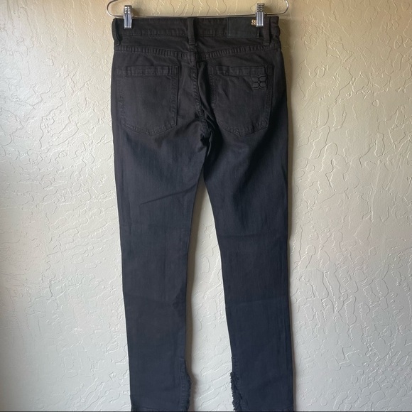 BCBGMaxazria Black Distressed Skinny Jeans Ankle Fray Knee Rips - Picture 3 of 13